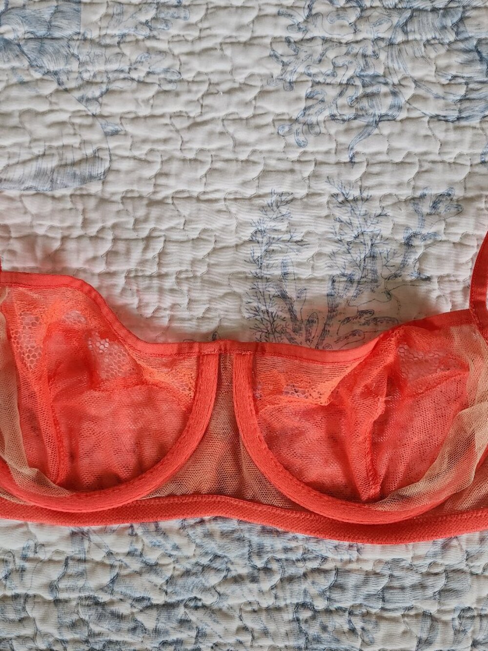 NWOT GapBody Coral Pink Lace Mesh Balconnet Underwire Bra - 36A